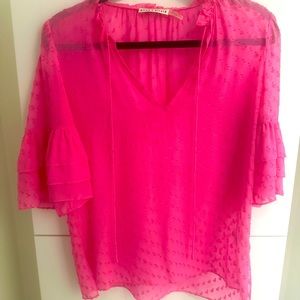 Alice + Olivia size XS super cute, sheer pink blouse with hearts